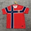 2026 Norway Home Stadium Jersey | Chile Red with Navy & White Nordic Pattern Nike Dri-FIT Soccer Shirt